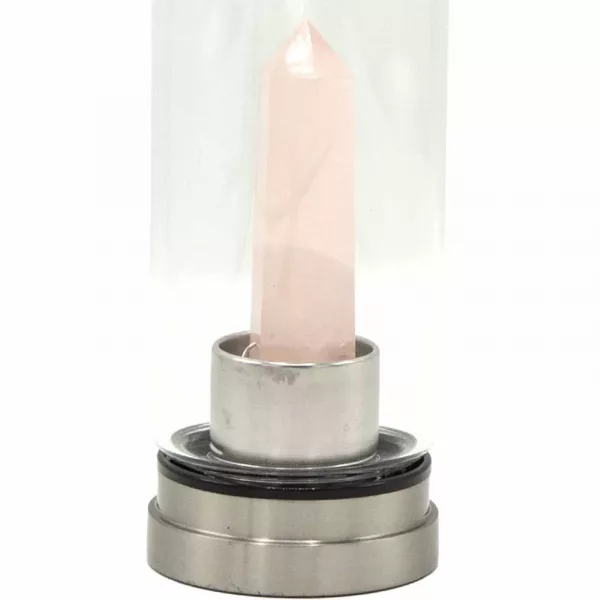 Crystal Infused Glass Water Bottle - Rejuvenating Rose Quartz - Obelisk - Image 2