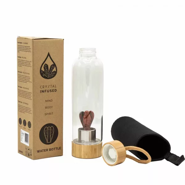 Crystal Infused Glass Water Bottle - Invigorating Red Jasper - Angel - Image 3