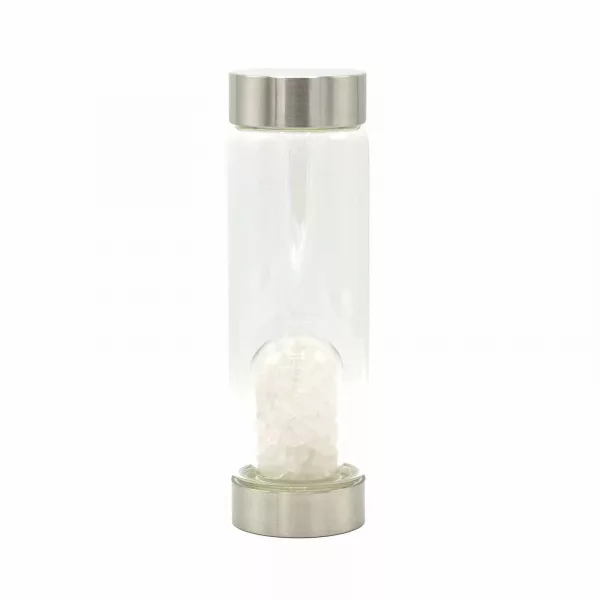 Crystal Infused Glass Water Bottle - Cleansing Clear Quartz - Chips
