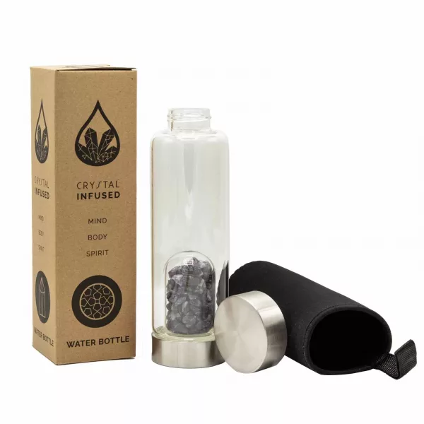 Crystal Infused Glass Water Bottle - Relaxing Amethyst - Chips - Image 3