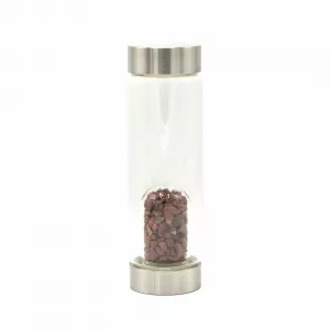 Crystal Infused Glass Water Bottle - Invigorating Red Jasper - Chips