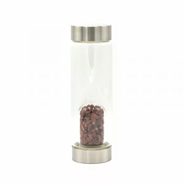 Crystal Infused Glass Water Bottle - Invigorating Red Jasper - Chips