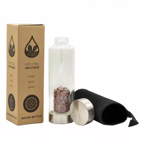 Crystal Infused Glass Water Bottle - Invigorating Red Jasper - Chips - Image 3