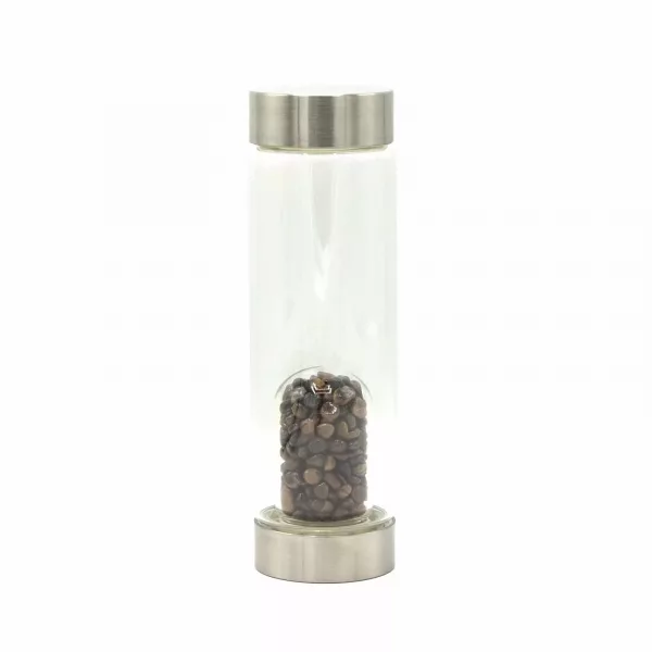 Crystal Infused Glass Water Bottle - Determined Tiger\'s Eye - Chips