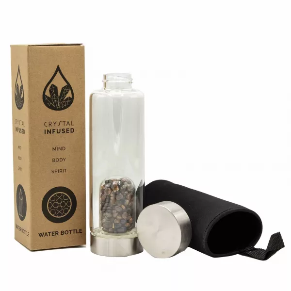 Crystal Infused Glass Water Bottle - Determined Tiger\'s Eye - Chips - Image 3