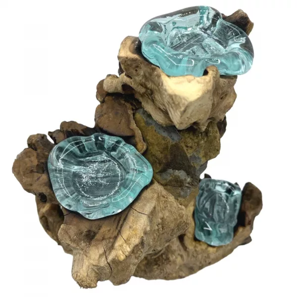 Molton Glass Triple Candle Holder on Wood - Image 2