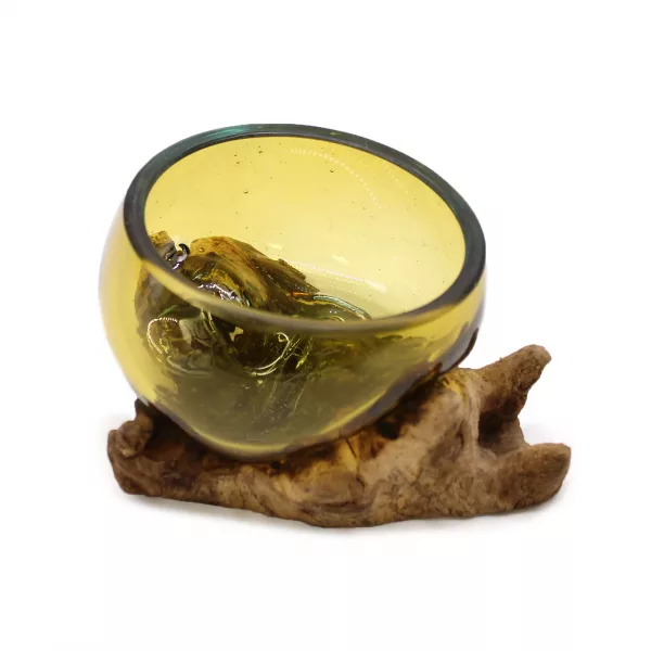 Molton Glass Mini Amber Bowl on Wood - Image 3