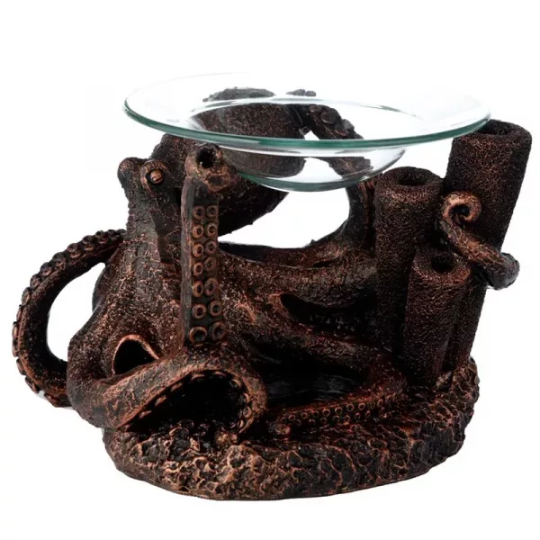 Bronze Octopus Resin Oil and Wax Burner with Glass Dish - Image 3