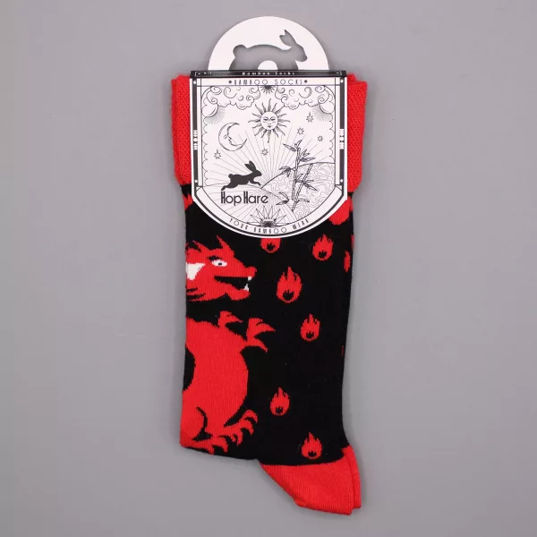 Hop Hare Bamboo Socks S/M - Red Dragons - Image 2