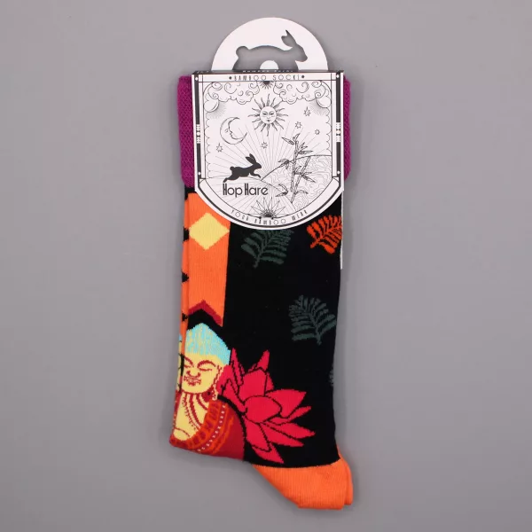 Hop Hare Bamboo Socks S/M - Pink Buddha & Lotus - Image 2