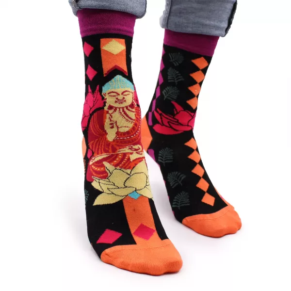 Hop Hare Bamboo Socks S/M - Pink Buddha & Lotus - Image 3