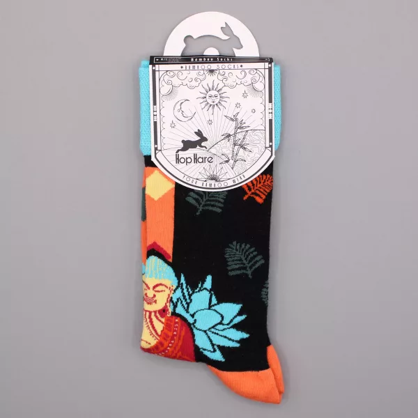 Hop Hare Bamboo Socks S/M - Blue Buddha & Lotus - Image 2