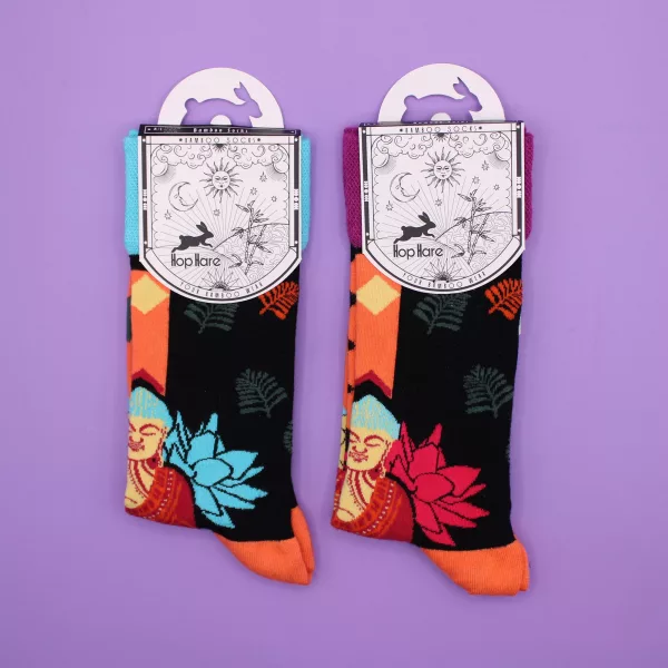 Hop Hare Bamboo Socks S/M - Blue Buddha & Lotus - Image 4