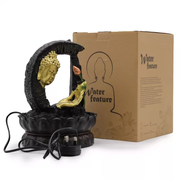 Tabletop Water Feature - 30cm - Golden Buddha & Lotus - Image 2