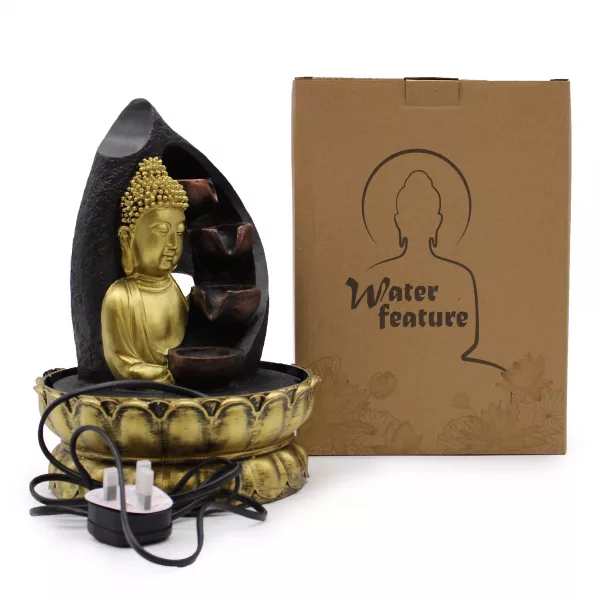 Tabletop Water Feature - 30cm - Golden Buddha & Pouring Pots - Image 2
