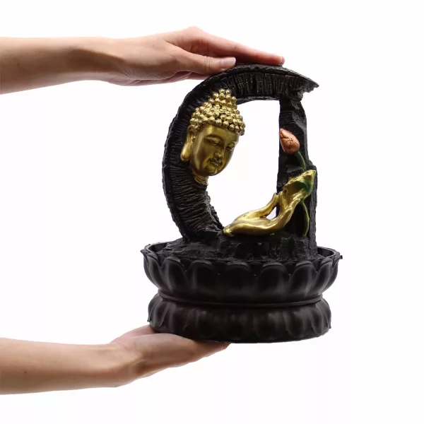 Tabletop Water Feature - 30cm - Golden Buddha & Lotus - Image 4