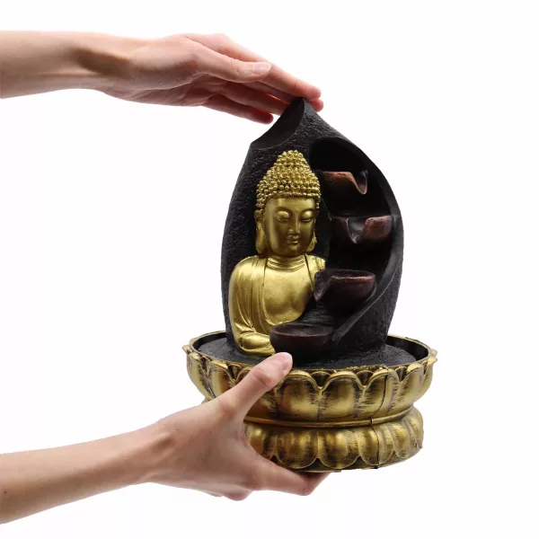 Tabletop Water Feature - 30cm - Golden Buddha & Pouring Pots - Image 3