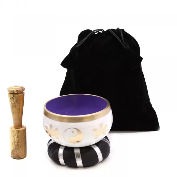 Yin & Yang Singing Bowl Set- White/Purple 10.7cm - Image 4