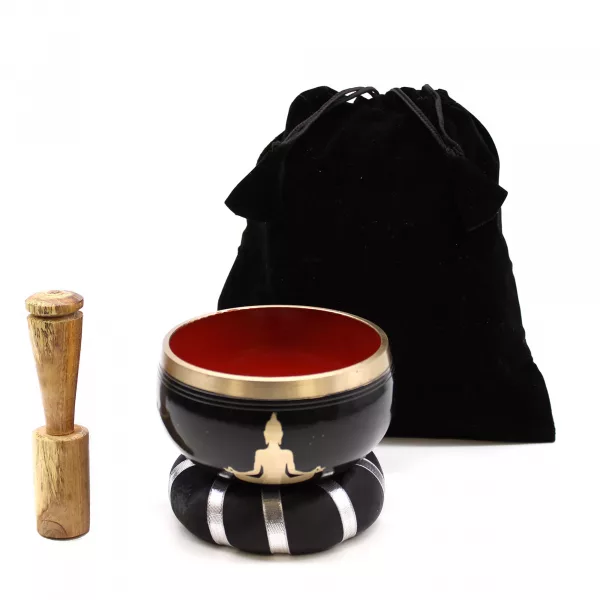 Buddha Singing Bowl Set- Black/Orange 10.7cm - Image 2