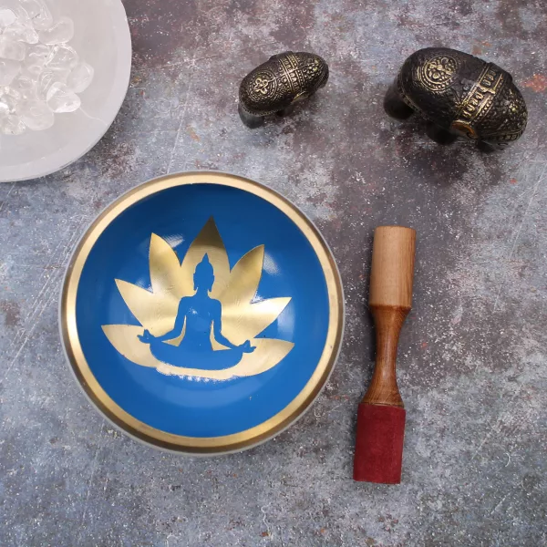 Lrg Yoga Moves Singing Bowl Set- White/Blue 14cm - Image 3