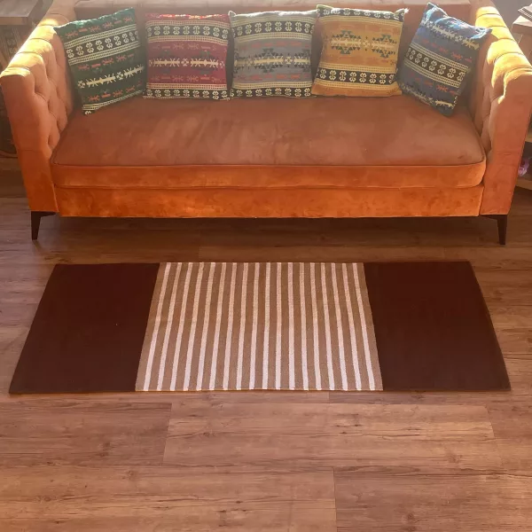 Indian Cotton Rug - 70x170cm - Dark Brown / Beige - Image 2