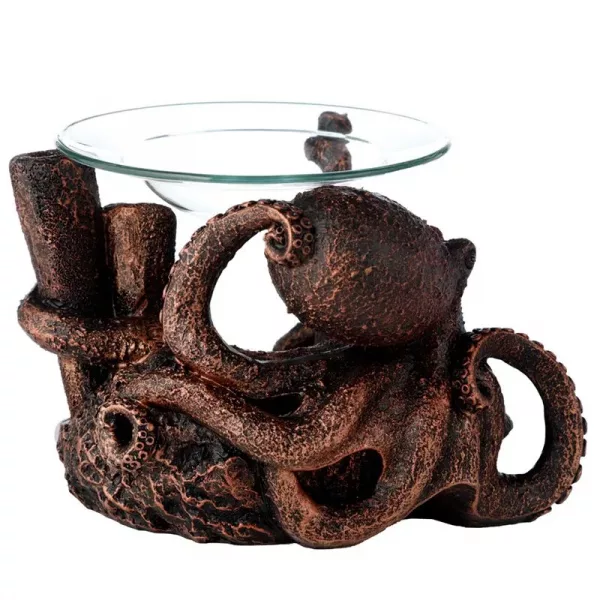 Bronze Octopus Resin Oil and Wax Burner with Glass Dish - Image 2