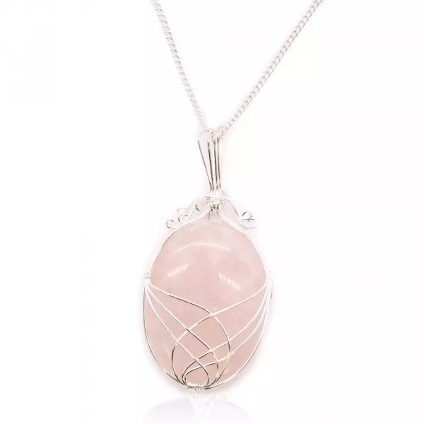 Swirl Wrapped Gemstone Necklace - Rose Quartz