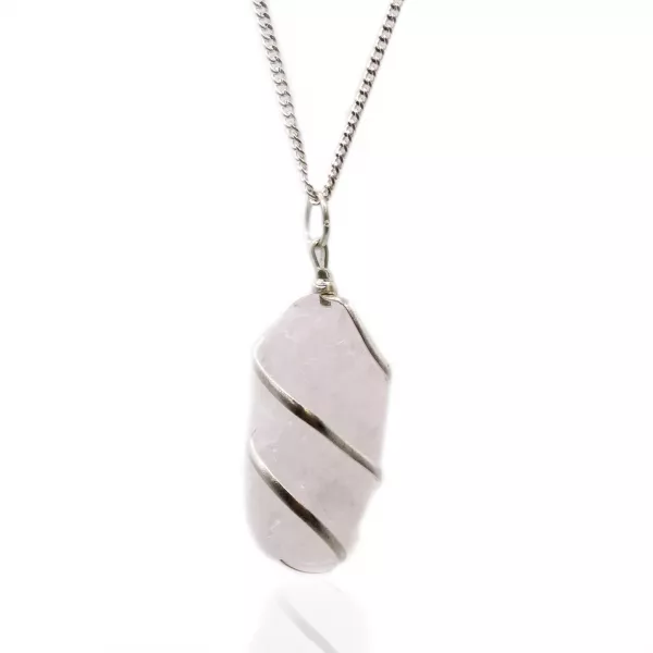 Cascade Wrapped Gemstone Necklace - Rough Rose Quartz