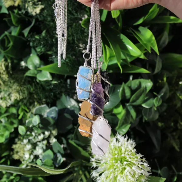 Cascade Wrapped Gemstone Necklace - Rough Amethyst - Image 2