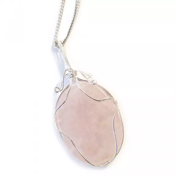 Swirl Wrapped Gemstone Necklace - Rose Quartz - Image 3
