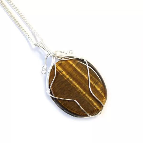 Swirl Wrapped Gemstone Necklace - Tiger Eye - Image 4