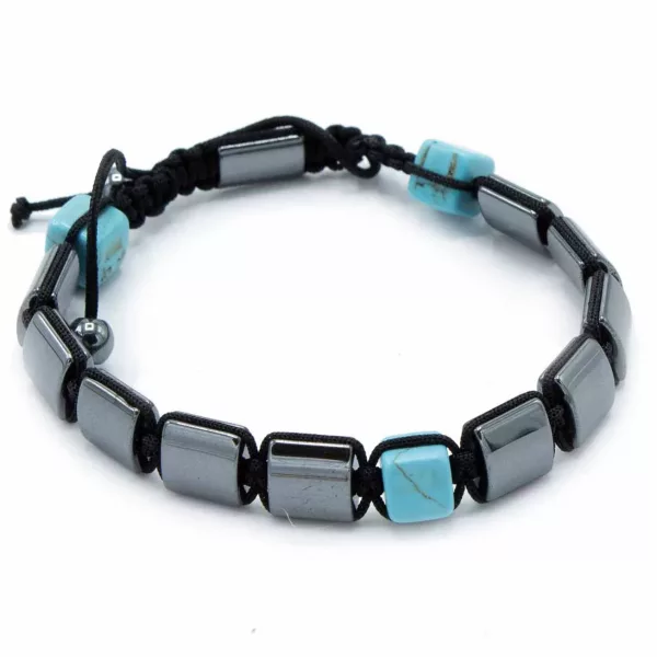Magnetic Hematite Shamballa Bracelet - Turqoise Cuboids - Image 2