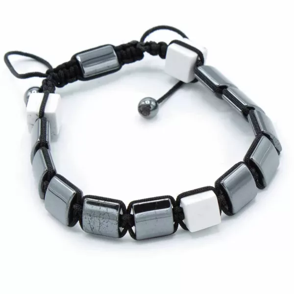 Magnetic Hematite Shamballa Bracelet -  White Jasper Cuboids - Image 2