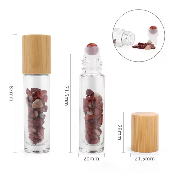 Gemstone Essential Oil Roller Bottle - Red Jasper  - Wooden Cap - Image 2