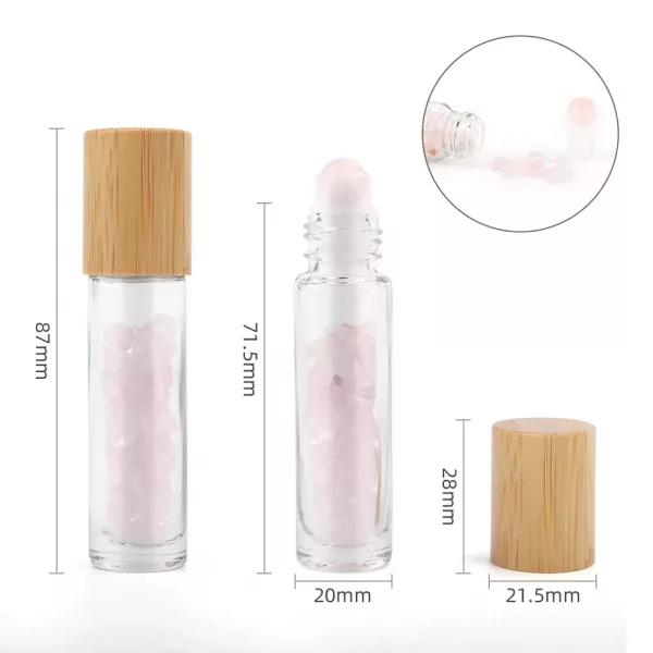 Gemstone Essential Oil Roller Bottle - Rose Quartz  - Wooden Cap - Image 2