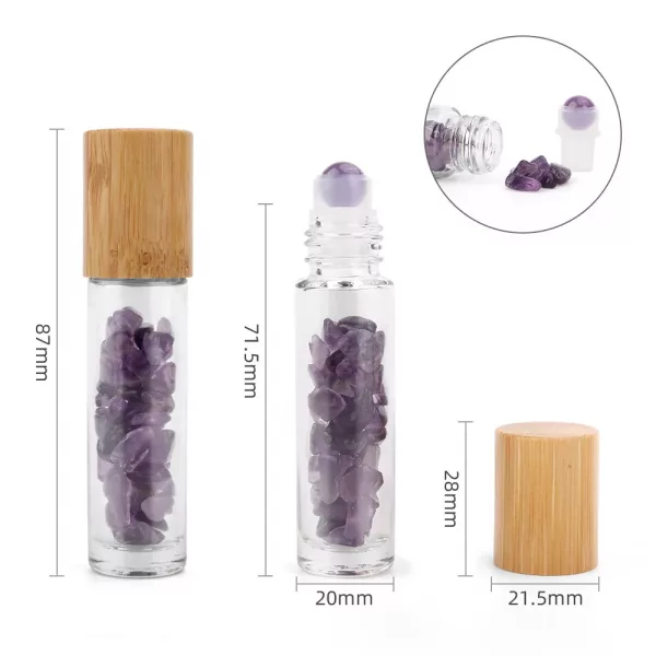 Gemstone Essential Oil Roller Bottle - Amethyst  - Wooden Cap - Image 2