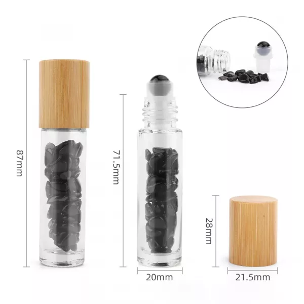 Gemstone Essential Oil Roller Bottle - Black Tourmaline  - Wooden Cap - Image 2