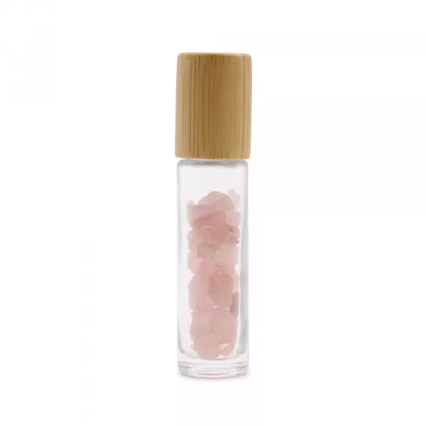 Gemstone Essential Oil Roller Bottle - Rose Quartz  - Wooden Cap - Image 3
