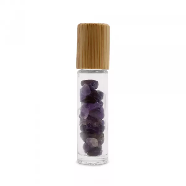 Gemstone Essential Oil Roller Bottle - Amethyst  - Wooden Cap - Image 3