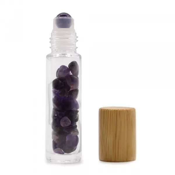 Gemstone Essential Oil Roller Bottle - Amethyst  - Wooden Cap - Image 4