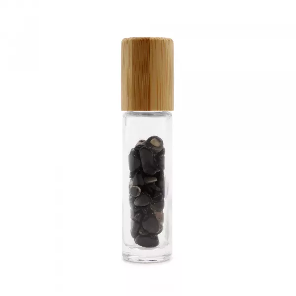 Gemstone Essential Oil Roller Bottle - Black Tourmaline  - Wooden Cap - Image 3