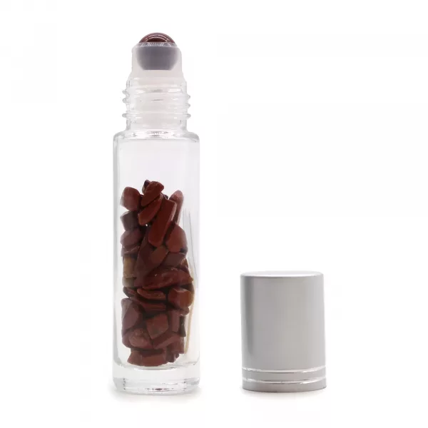 Gemstone Essential Oil Roller Bottle - Red Jasper  - Silver Cap