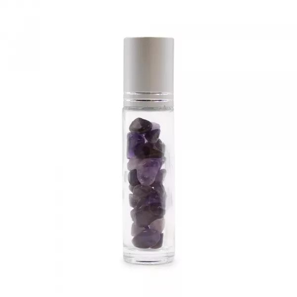Gemstone Essential Oil Roller Bottle - Amethyst  - Silver Cap - Image 2