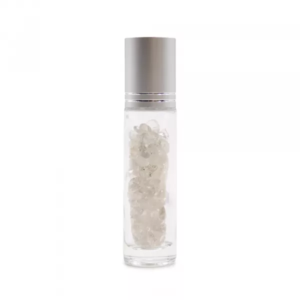 Gemstone Essential Oil Roller Bottle - Rock Quartz  - Silver Cap - Image 2