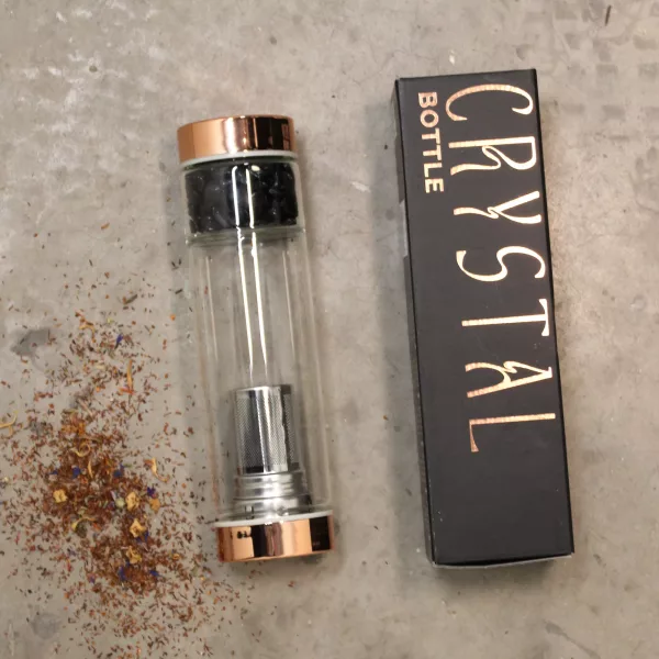 Crystal Glass Tea Infuser Bottle - Rose Gold - Red Jasper - Image 4