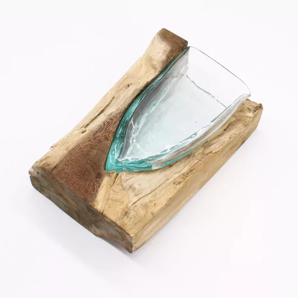 Molton Glass V-shaped Art Vase on Wood - Image 3