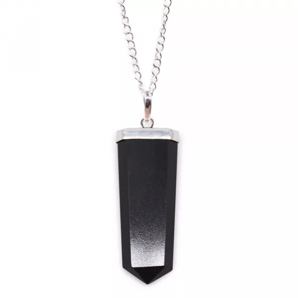 Gemstone Flat Pencil Pendant - Black Agate