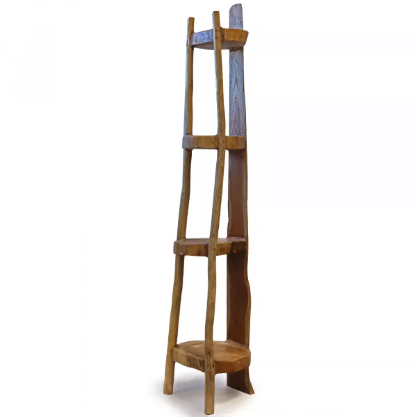 Natural Teak Corner Unit 4 Shelves - 135cm high - Image 2