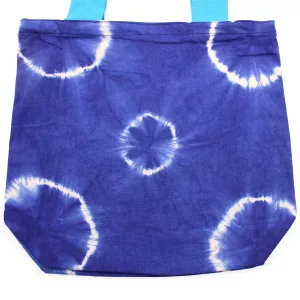 Natural Tye-Dye Cotton Bag (8oz) – 38x42x12cm – Blue Rings – Blue Handle