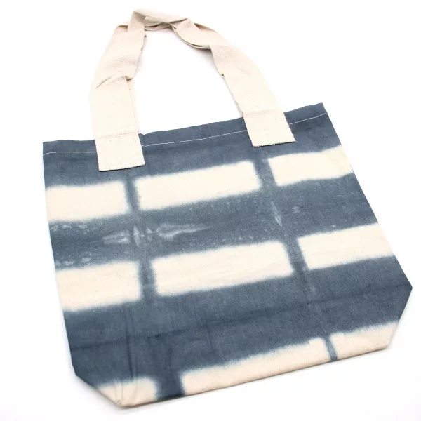 Natural Tye-Dye Cotton Bag (8oz) - 38x42x12cm - Grey Blocks - Natural Handle - Image 3